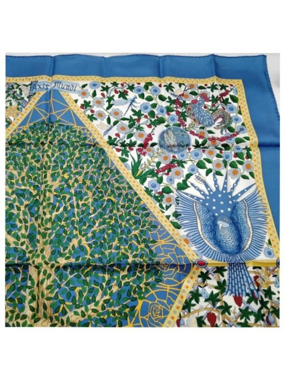 Authentic Hermès Axis Mundi Carré 90 Silk Scarf Blue Multicolor Square